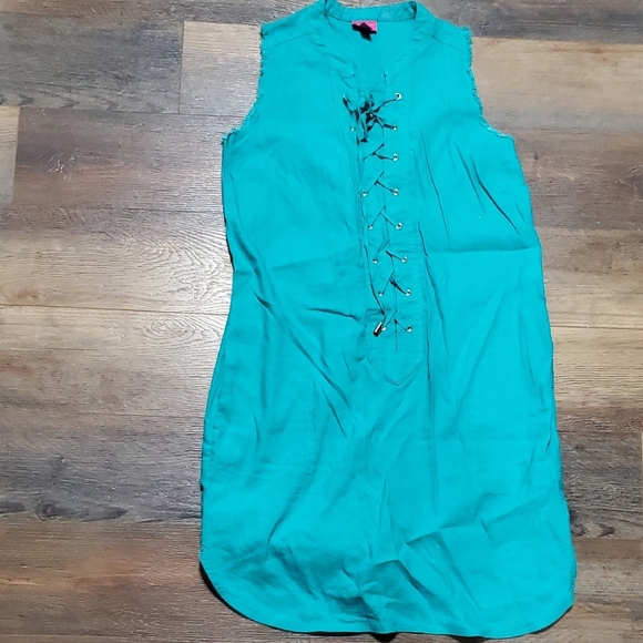 Trina Turk X INC Teal Lace-Up Mini Dress - Picture 1 of 8